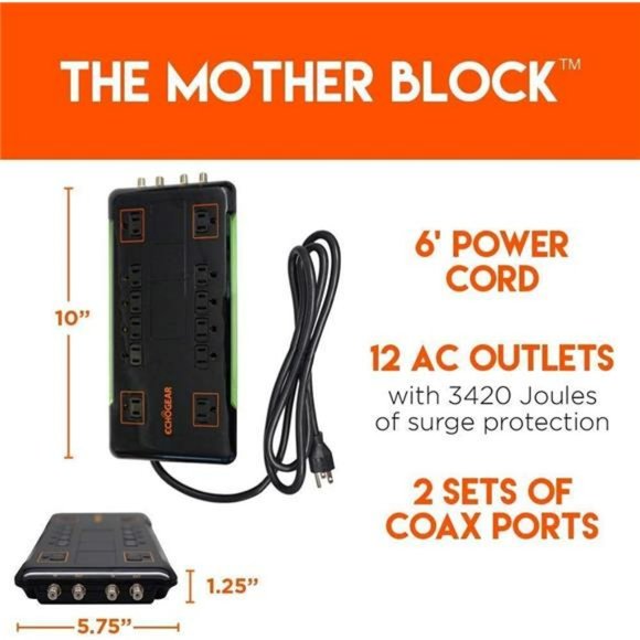 PowerPad 12 Outlet Surge Protector Power Strip with 3420J of Surge Protection - Picture 3 of 7